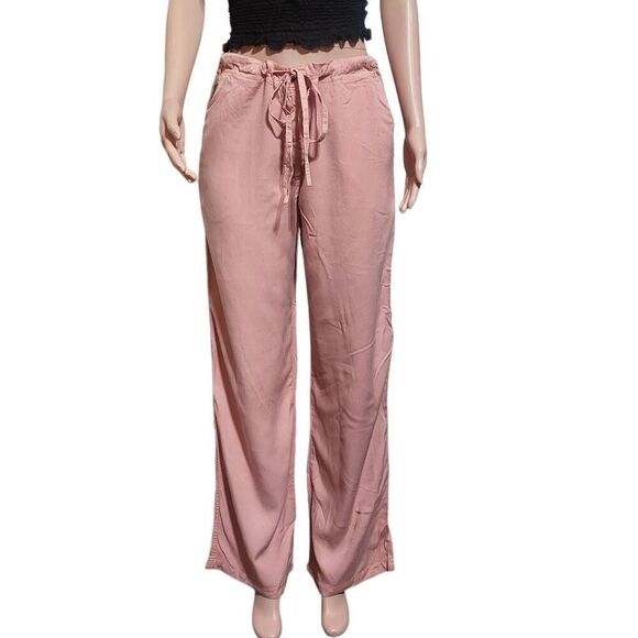 Women mid rise drawstring coral junlon wide leg pant size L - Picture 1 of 6